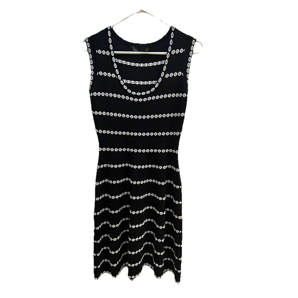 Noir Sleeveless Black White Knit MIDI Dress Sz M Jersey Stretch Party Whimsigoth